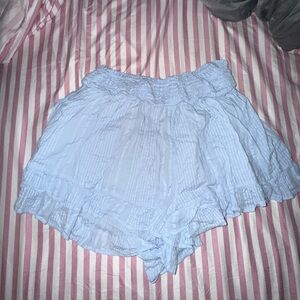Light Blue Smocked Waist Ruffle Women’s Shorts